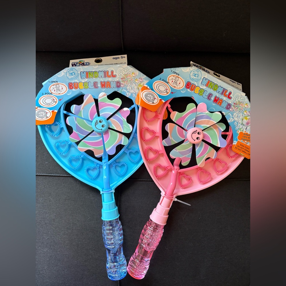 2 Windmill Bubble Wand for Kids - Blue & Pink